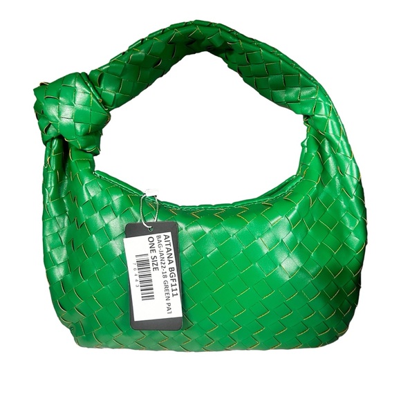 AITANA WOVEN KNOTTED DETAIL GRAB BAG IN GREEN FAUX LEATHER - Picture 7 of 7
